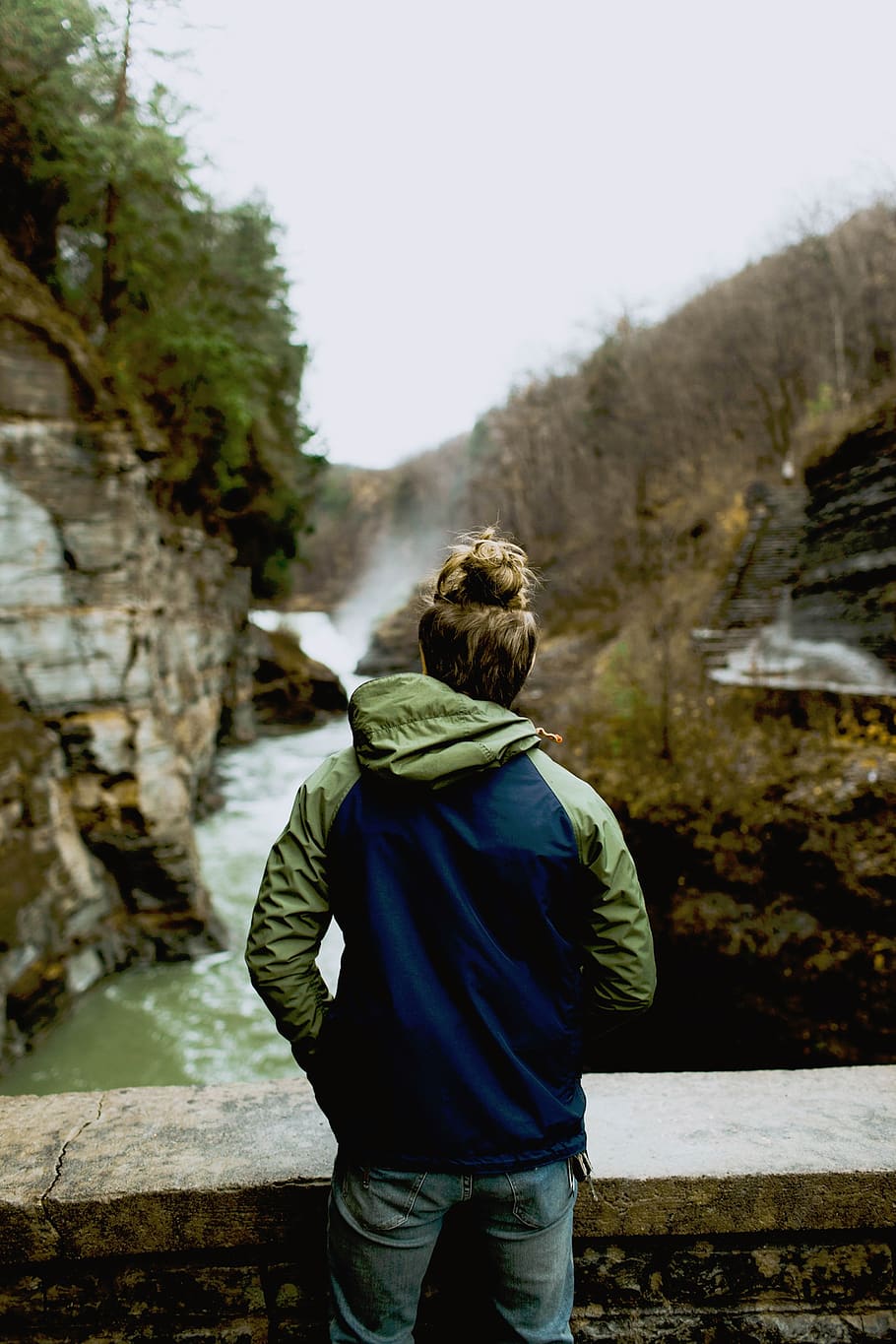nature, river, rapids, mountains, rocks, trees, people, man HD wallpaper