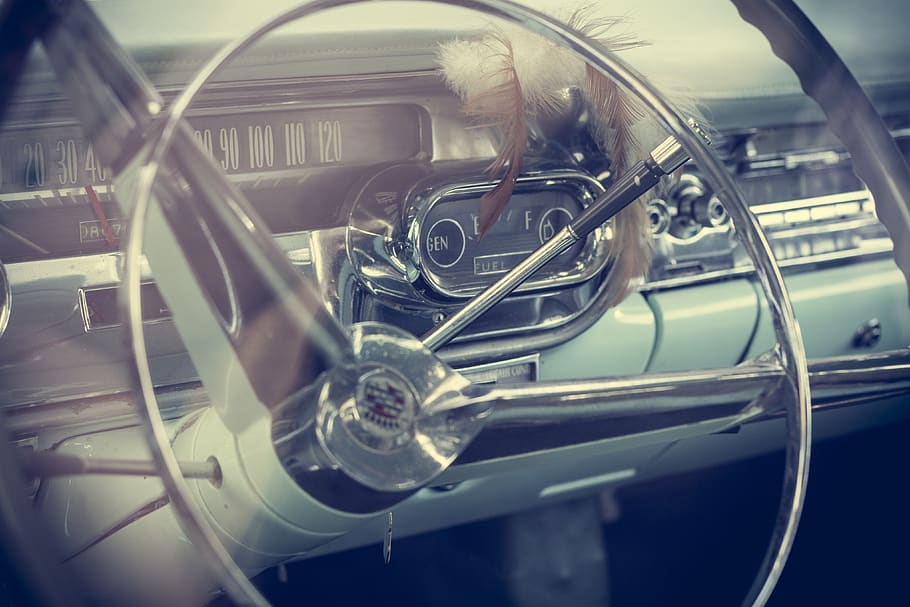 steering, wheel, old, oldtimer, classic, car, interior, chrome, HD wallpaper