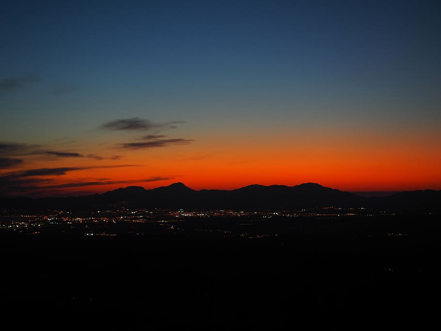 city skyline under golden sky, evening hour, sunset, palma, palma de mallorca, HD wallpaper