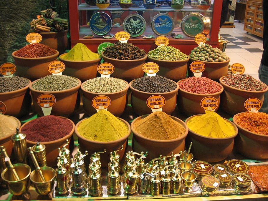 spices, istanbul, bazaar, variation, choice, arrangement, large group of objects HD wallpaper