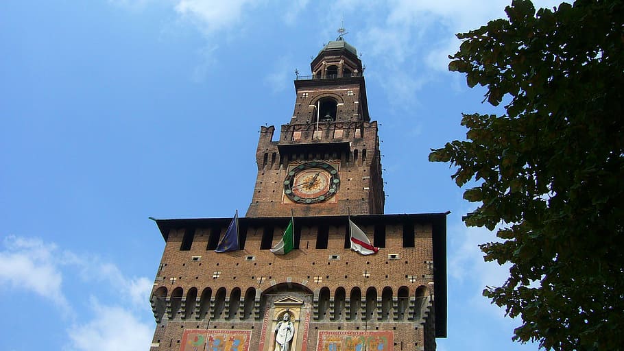 bell tower, milan, clock, architecture, time, building exterior HD wallpaper