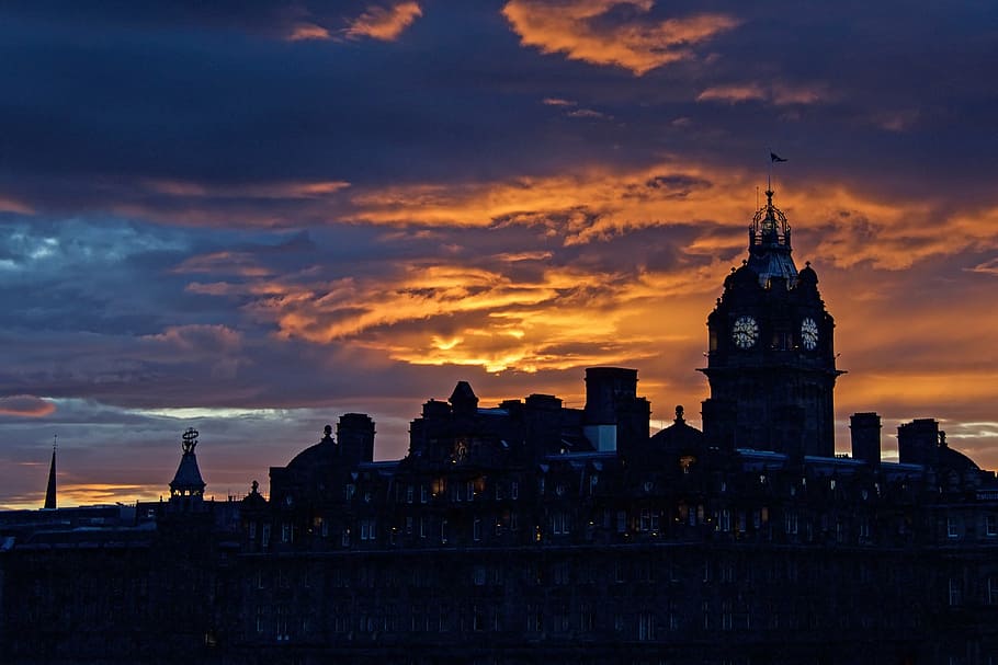 Big Ben during sunset, balmoral hotel, edinburgh, scotland, victorian, HD wallpaper