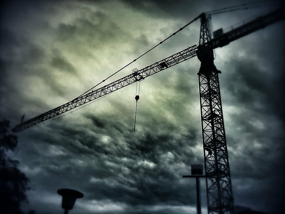 crane, construction work, sky, crane boom, site, build, transport HD wallpaper