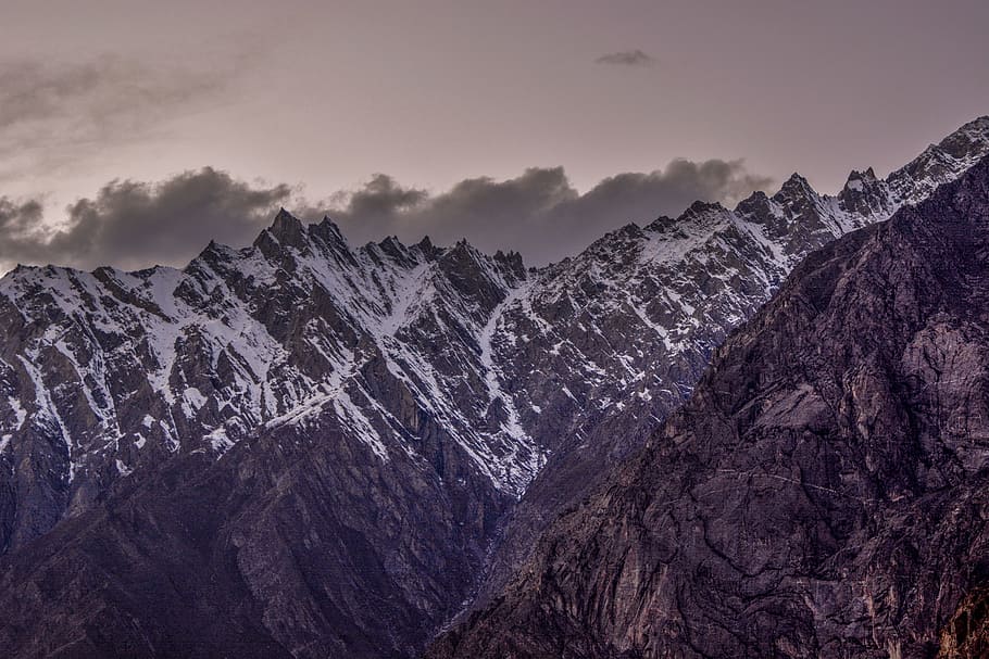 Mountain during Sunset, climb, clouds, cold, cones, fog, glacier HD wallpaper