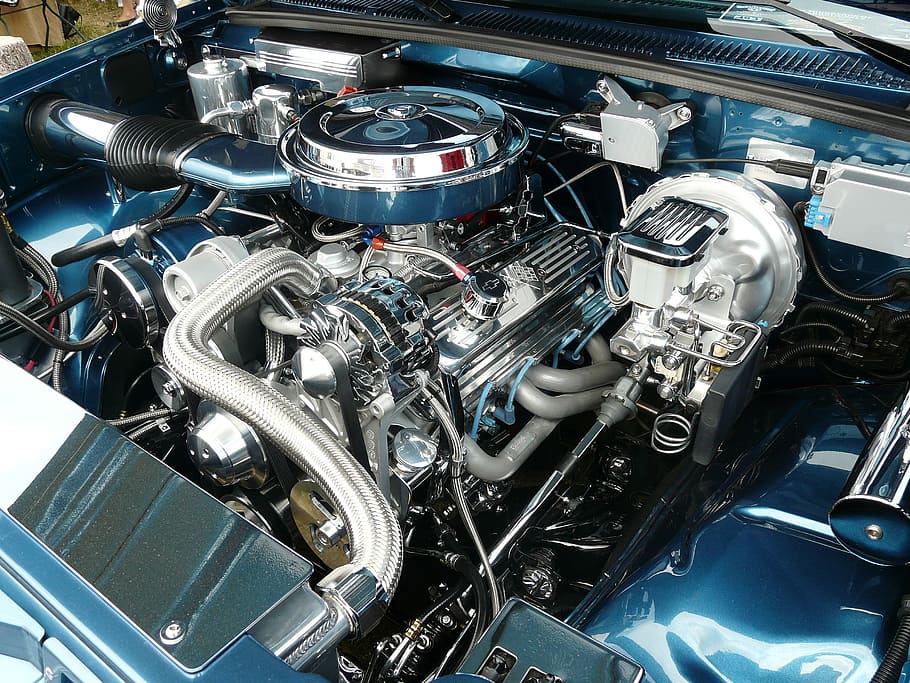 chrome and gray vehicle engine, motor, auto, engine compartment HD wallpaper