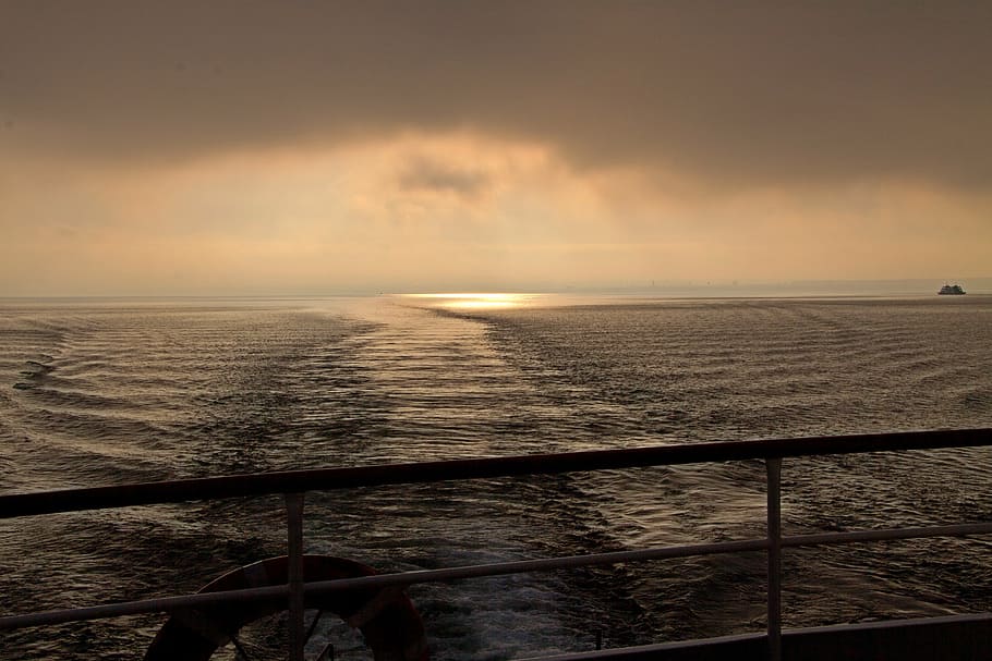 body of water during sunset, ship, ferry, friedrichshafen, germany, HD wallpaper