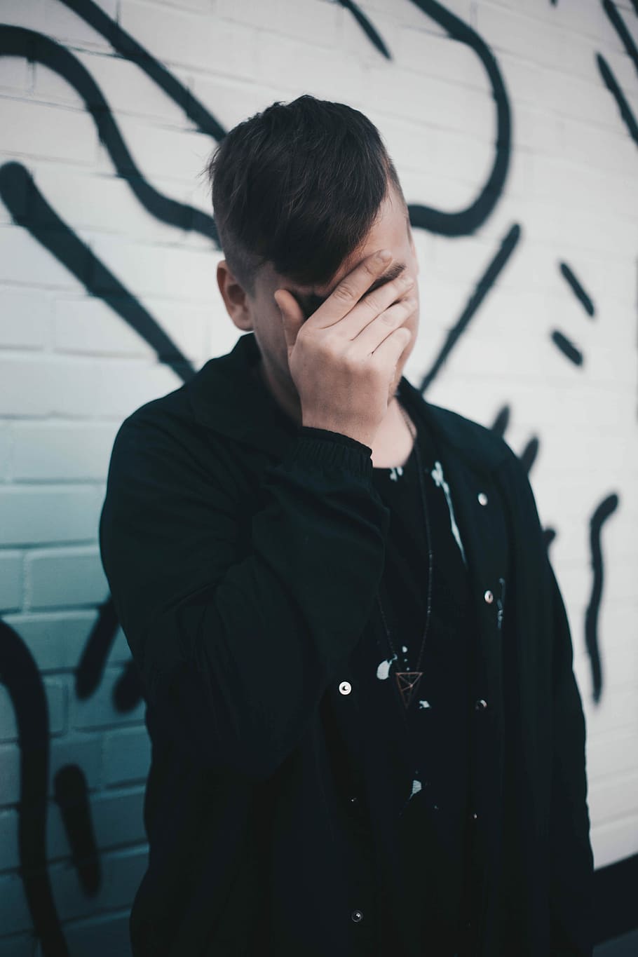 man touching his forehead, man covering his face, male, hand HD wallpaper