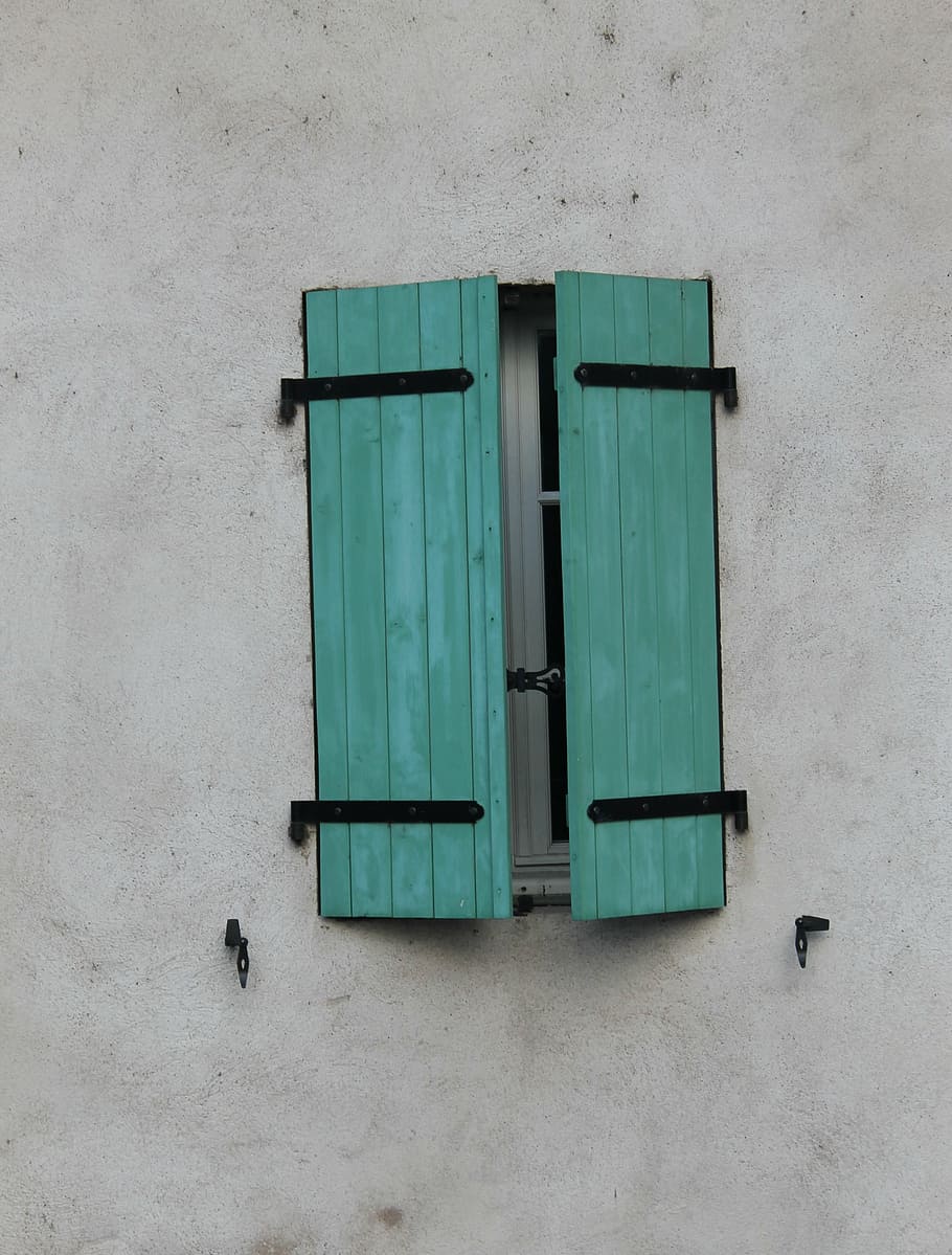 window, closed, shutters, green, exterior, wall, house, rustic HD wallpaper