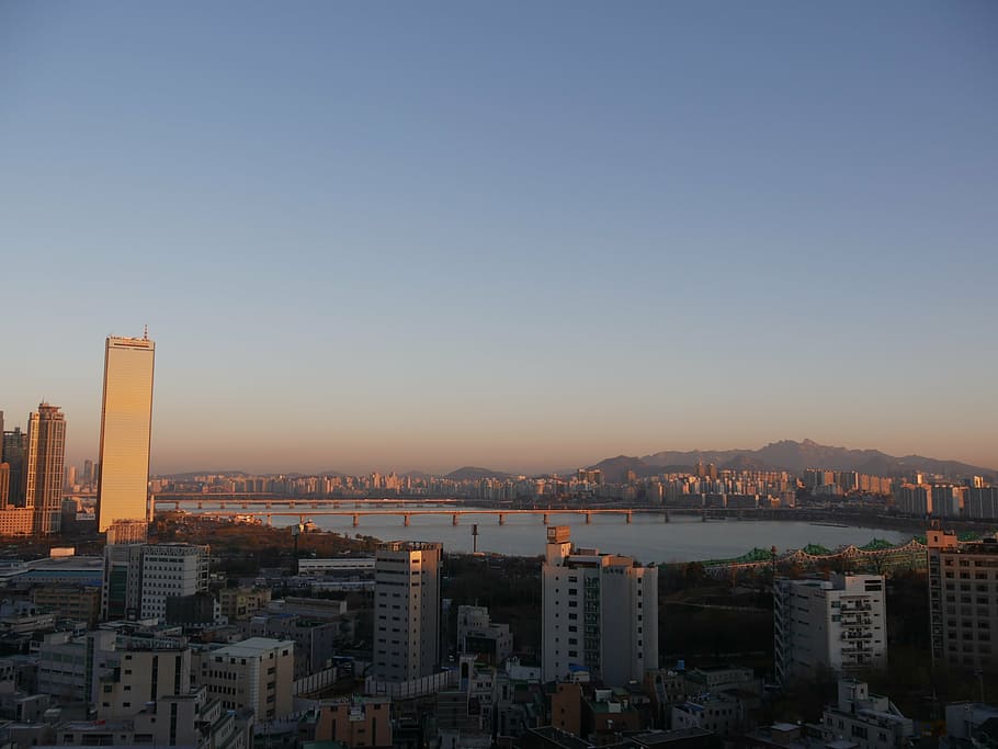 han river, seoul, six third building, building exterior, architecture HD wallpaper