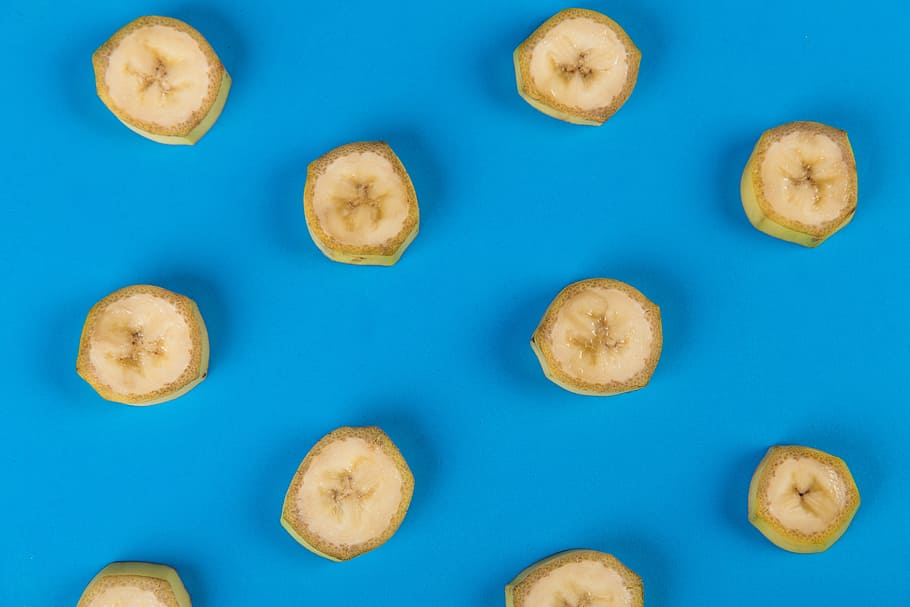 food, healthy, blue, pattern, background, banana, close-up, colors, HD wallpaper