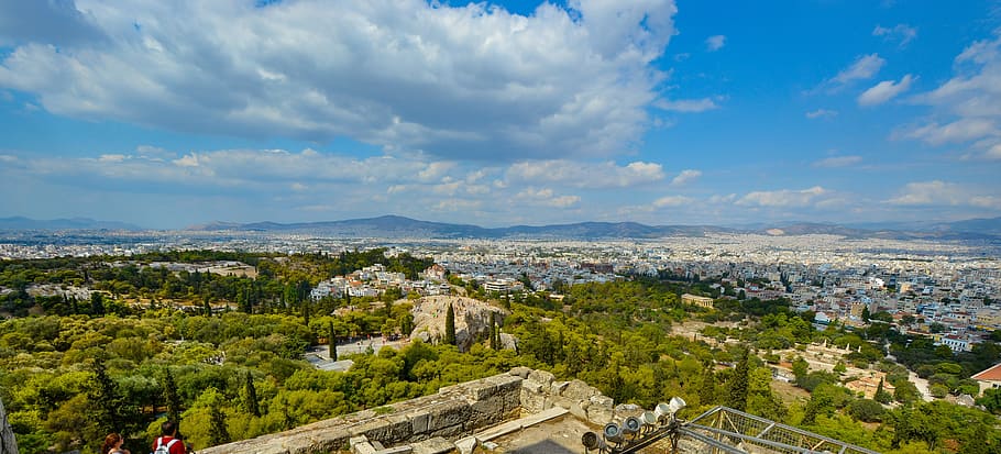 Athens, Acropolis, View, Panoramic, mountains, sky, greece HD wallpaper