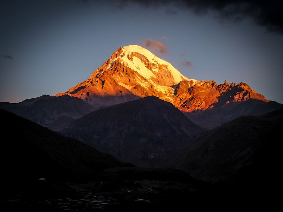 kazbek, mountain, snow slope, georgia, dawn, scenics - nature, HD wallpaper