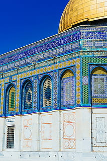 landscape photo of blue, white, and green mosque, Dome of the rock building HD wallpaper