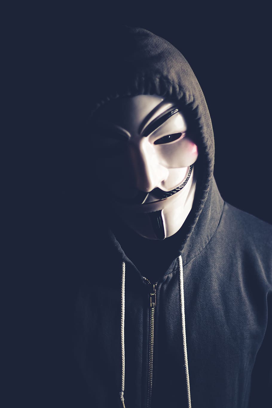person in Guy Fawkes mask and grey zip-up drawstring hoodie, anonymous, HD wallpaper
