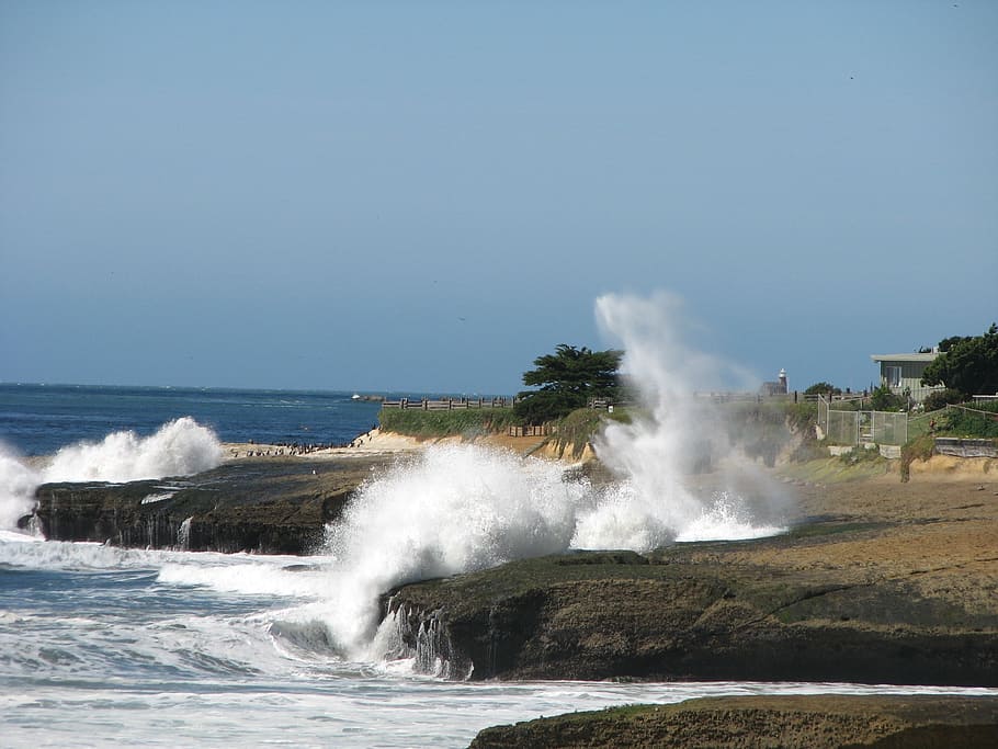 waves, crashing, beach, ocean, splash, splashing, coast, stormy HD wallpaper
