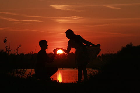 HD wallpaper: silhouettes photo of man and woman, couple, love, sunset ...