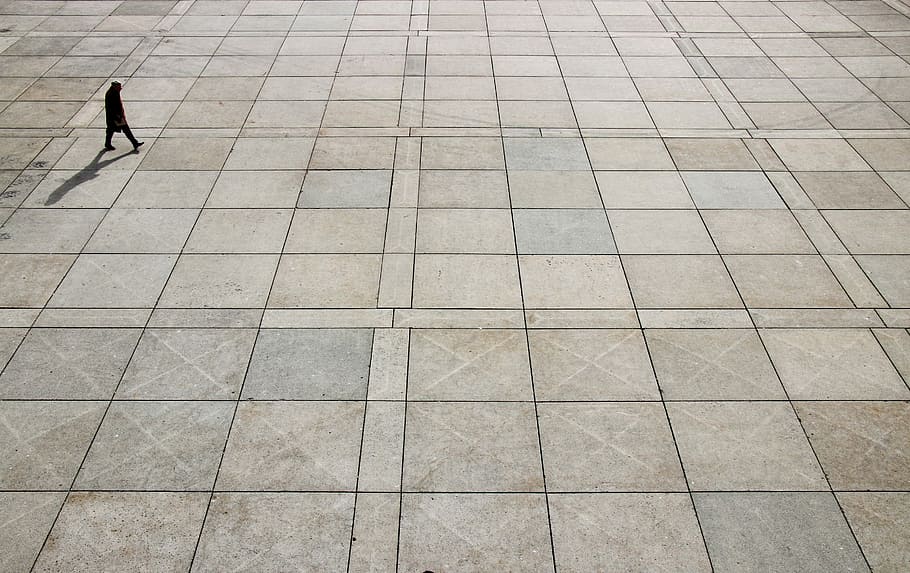 man walking on brown floor, sidewalk, outdoors, flooring, street HD wallpaper