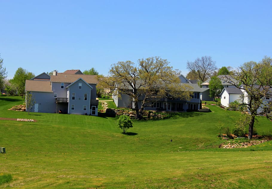 Houses and neighborhood besides the trail on the Military Ridge State Trail HD wallpaper