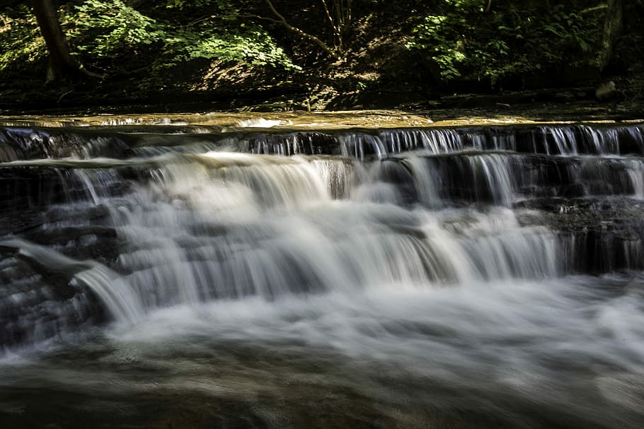 Fuller view of small waterfalls on the Cayuhoga River, Ohio, cascade