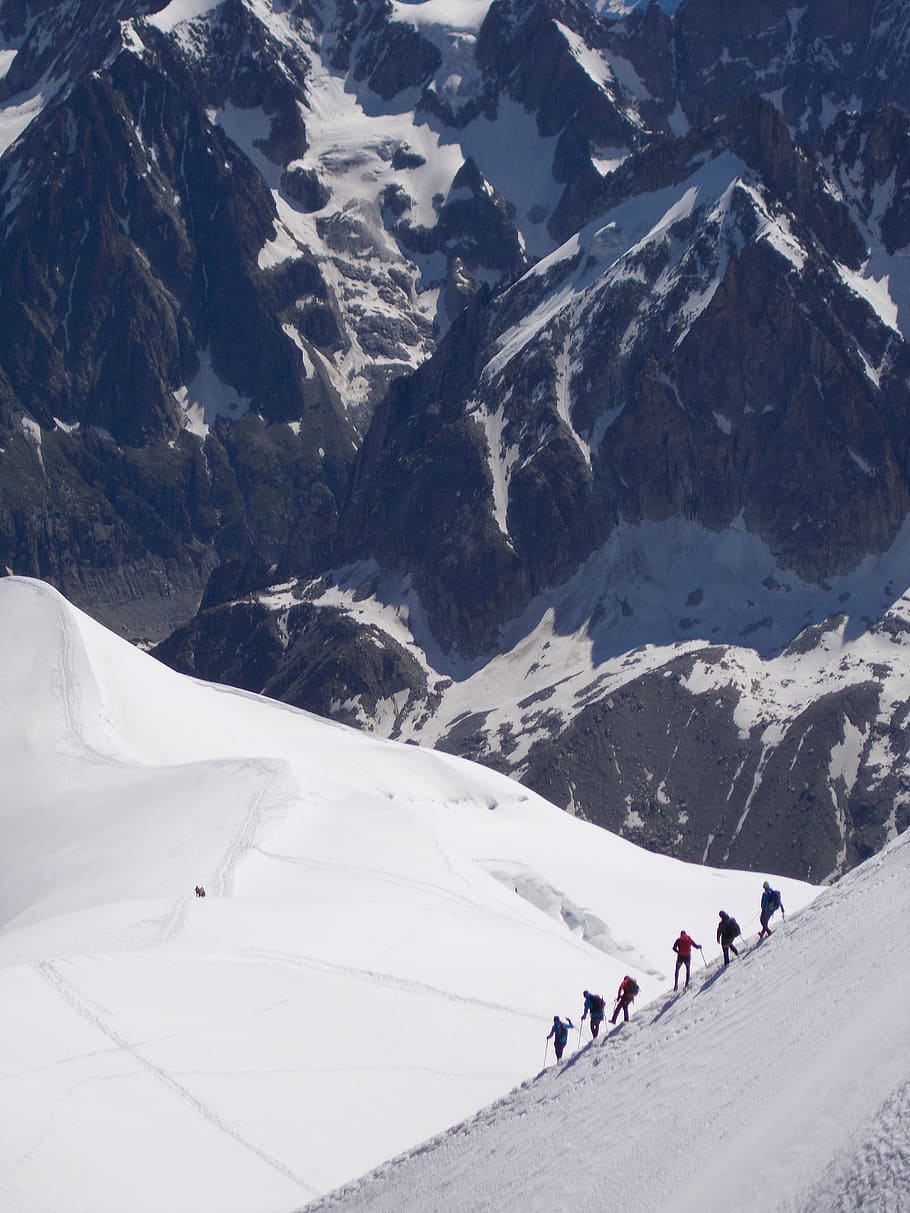 mountain, climbers, landscape, cold temperature, winter, snow HD wallpaper