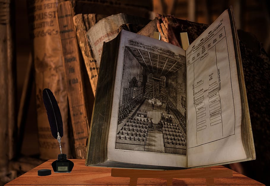 book, old, old book, ink, feather, write, library, assembly HD wallpaper
