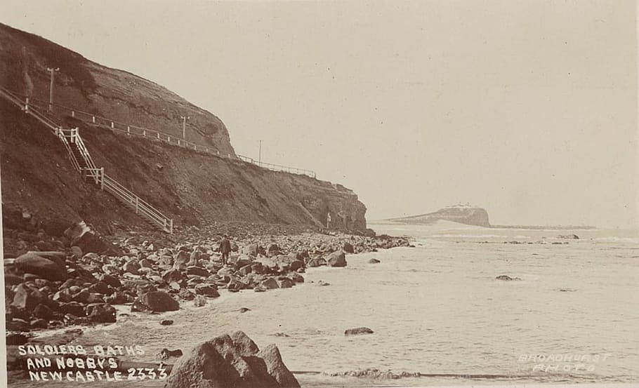 Soldier baths and Nobbys at Newcastle, New South Wales, Australia