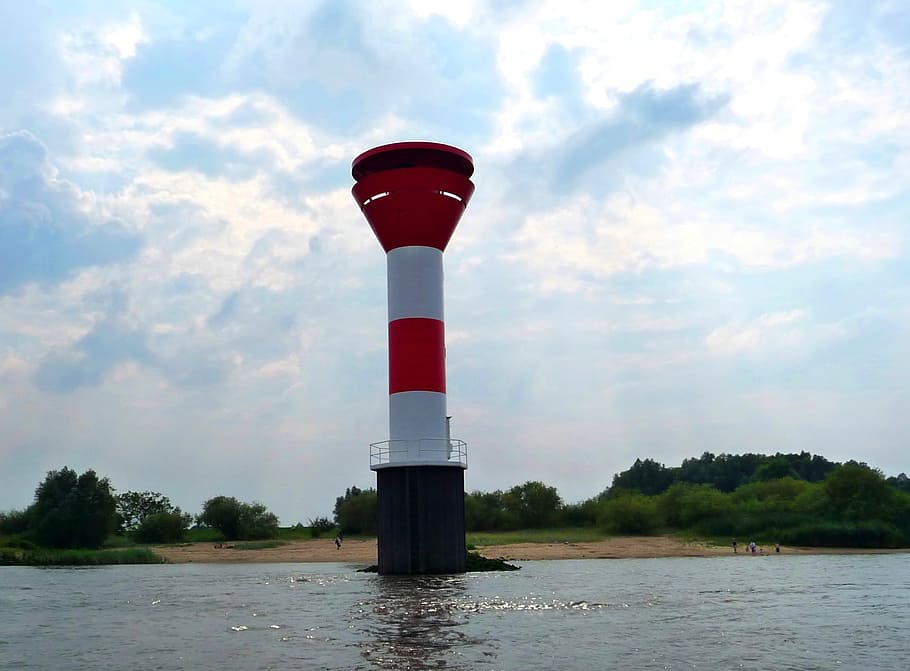 Elbe, Beacon, Lighthouse, Navigation, stade, water, nature, HD wallpaper