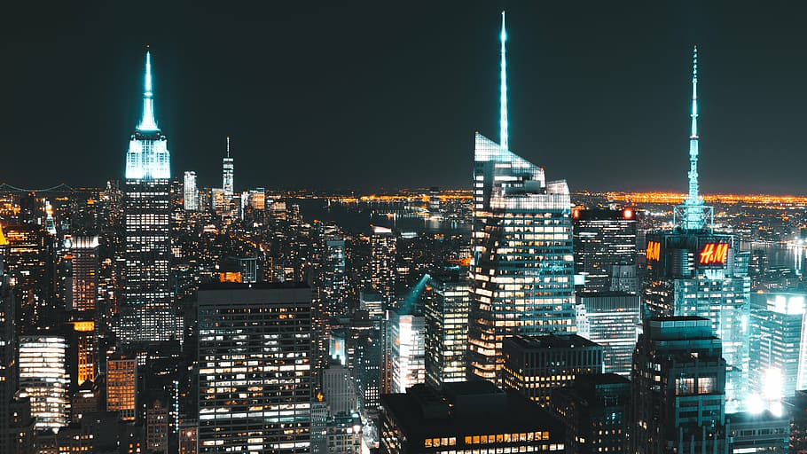 glass buildings at the city, architecture, infrastructure, dark HD wallpaper