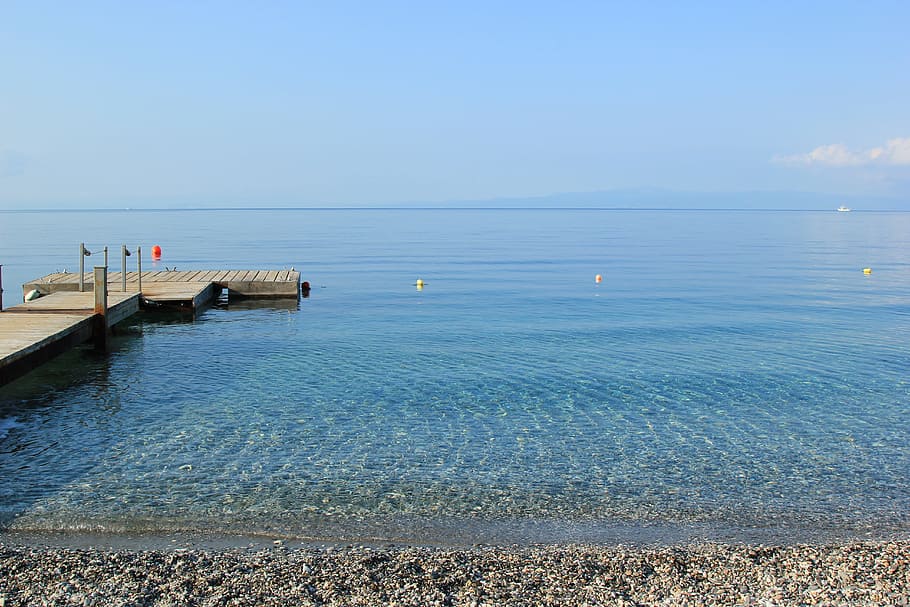 Sea, Pierce, Beach, Greece, Calm, summer, pebbles, morning HD wallpaper