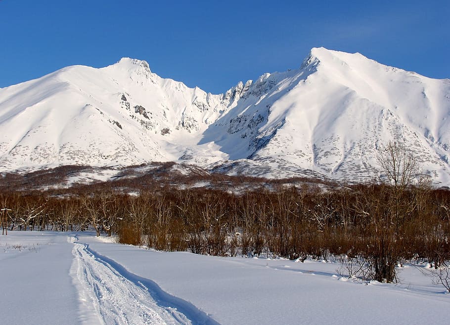 mountains, volcano, landscape, nature, journey, the foot, snow HD wallpaper