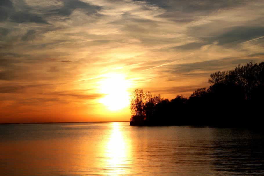 sunset, water, lake, sky, beach, landscape, travel, scenic HD wallpaper