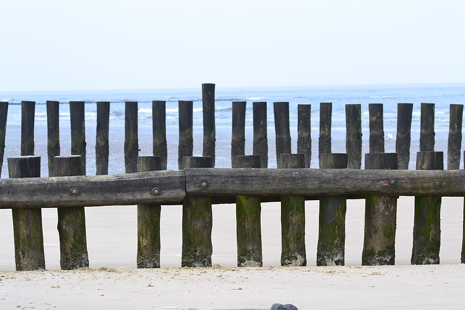 beach, protection, security, sky, water, sea, land, fence, no people HD wallpaper