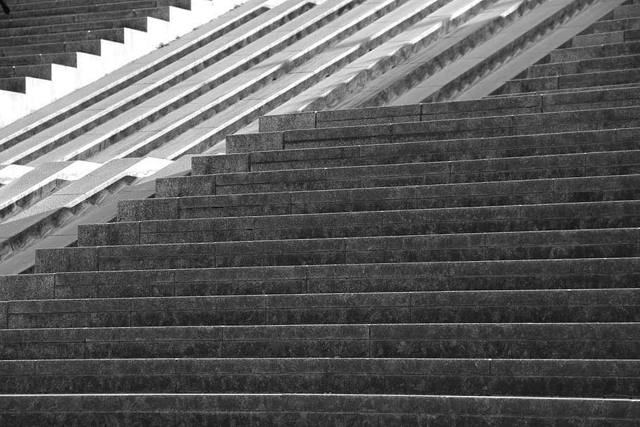 elevation, paris, bercy, stairs, urban, black and white, staircase HD wallpaper