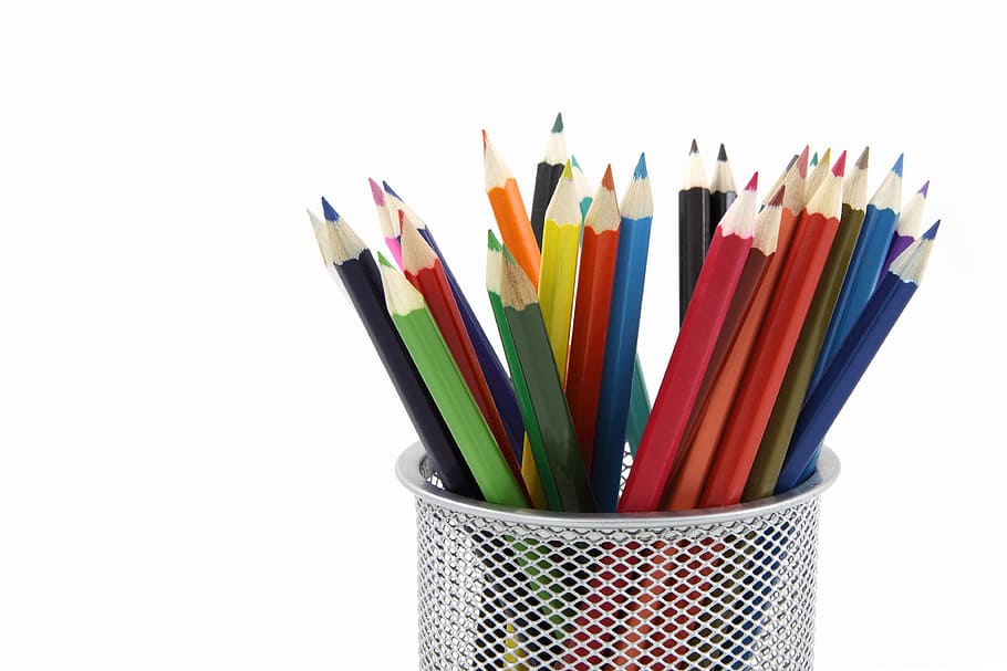 photo of assorted color pencils on pencil rack, artistic, bright HD wallpaper