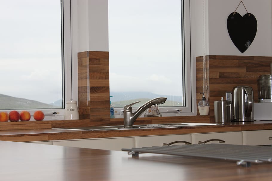 Kitchen, Interior, Taps, interior kitchen, work-surface, window HD wallpaper
