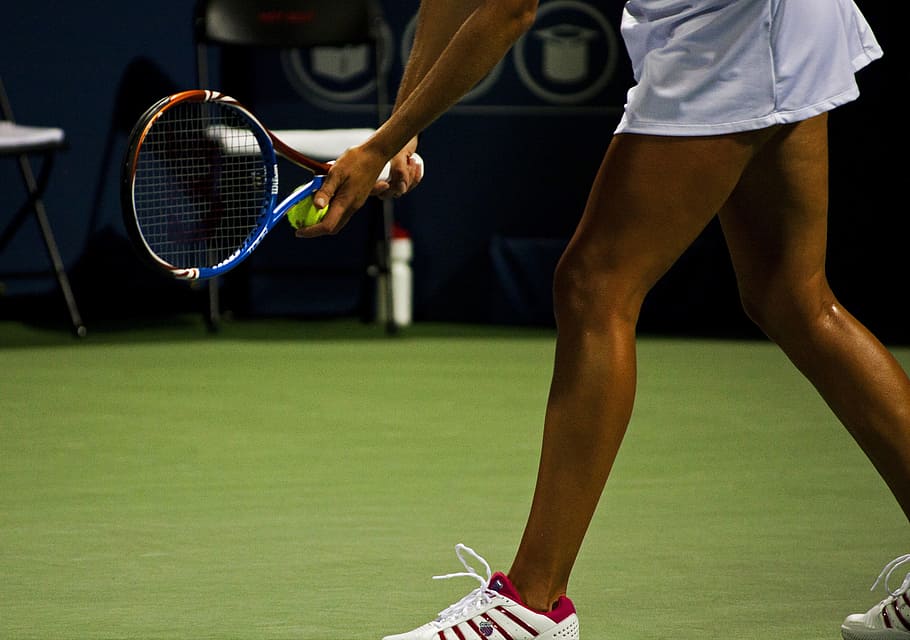 woman wearing white skirt and pair of white sneakers holding tennis racket, HD wallpaper