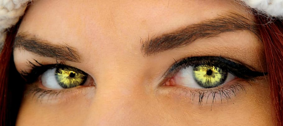 woman wearing green contact lens in closeup photography, green eyes HD wallpaper