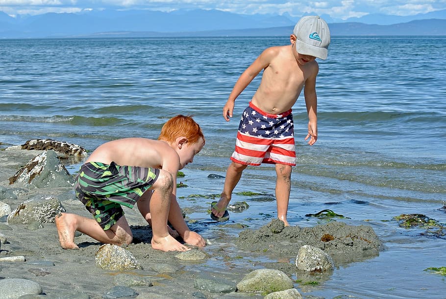 boys on seashore, kids, beach, child, children, play, sand HD wallpaper. tw...