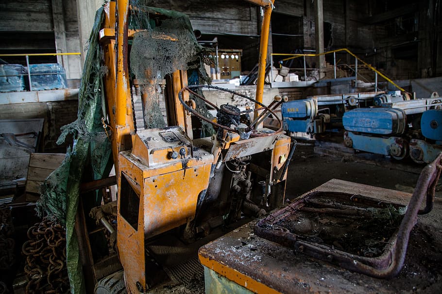 old forklift, abandoned, vehicle, empty, industry, machine