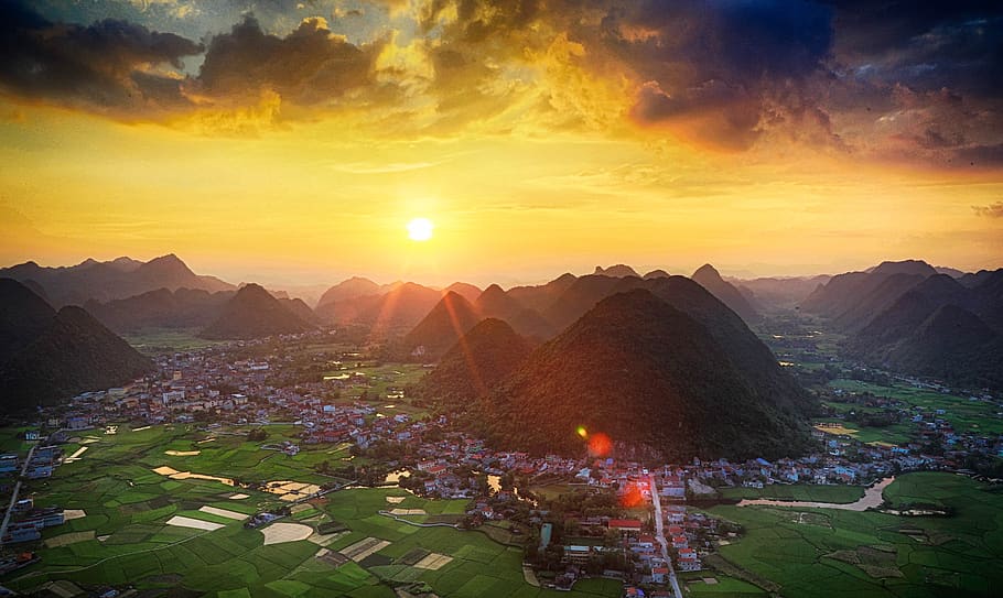 vietnam, landscape photo, binh minh, landscape of vietnam, sky, HD wallpaper