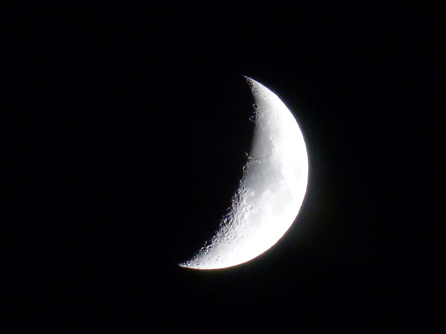 half moon, Crescent, Sickle, Light, Hell, dark, night, moon craters HD wallpaper
