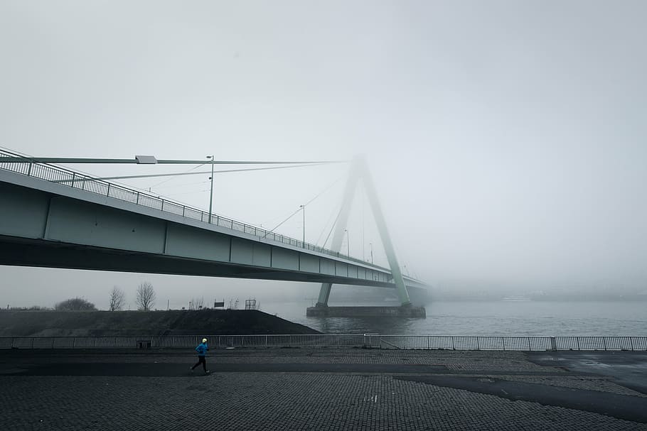 person standing near white concrete bridge, architecture, infrastructure HD wallpaper