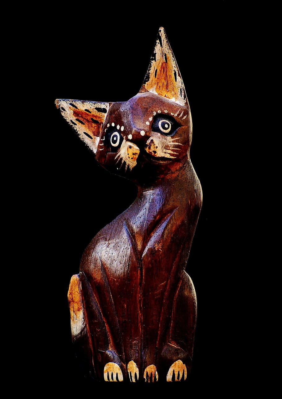 cat, abstract, brown, wood, cute, sweet, funny, figure, animal HD wallpaper