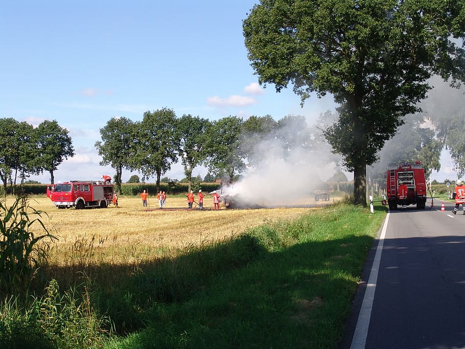 fire, straw bales, brand, transportation, mode of transportation HD wallpaper