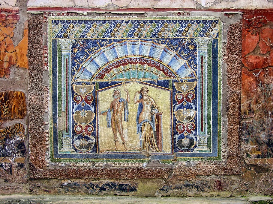 herculaneum, mosaic, ancient, italy, roman, excavation, vesuvius
