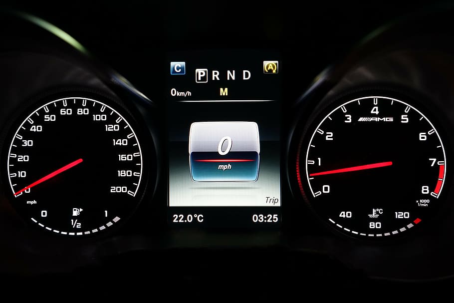 black vehicle instrument panel on o mph, mercedes-benz, car, amg gt