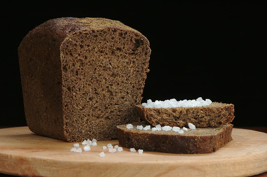 salt, bread, rye, black, loaf, slice, food, nutrition, home HD wallpaper