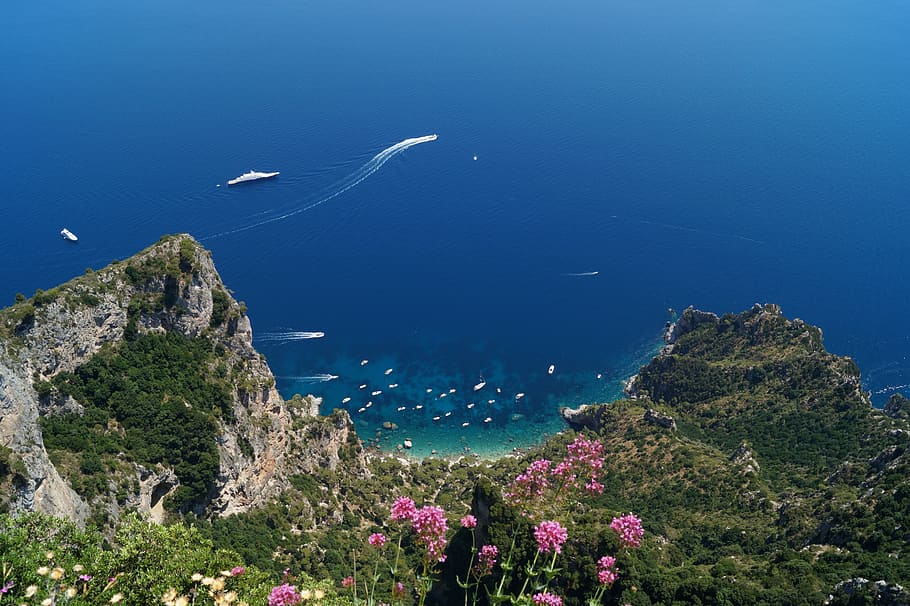 italy, landscape, capri, sea, coastline, nature, summer, blue HD wallpaper