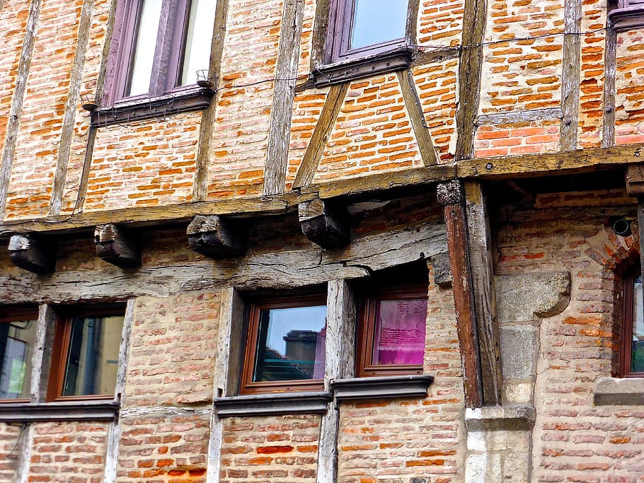 half timbered, brick, wood, structure, beam, facade, brickwork HD wallpaper