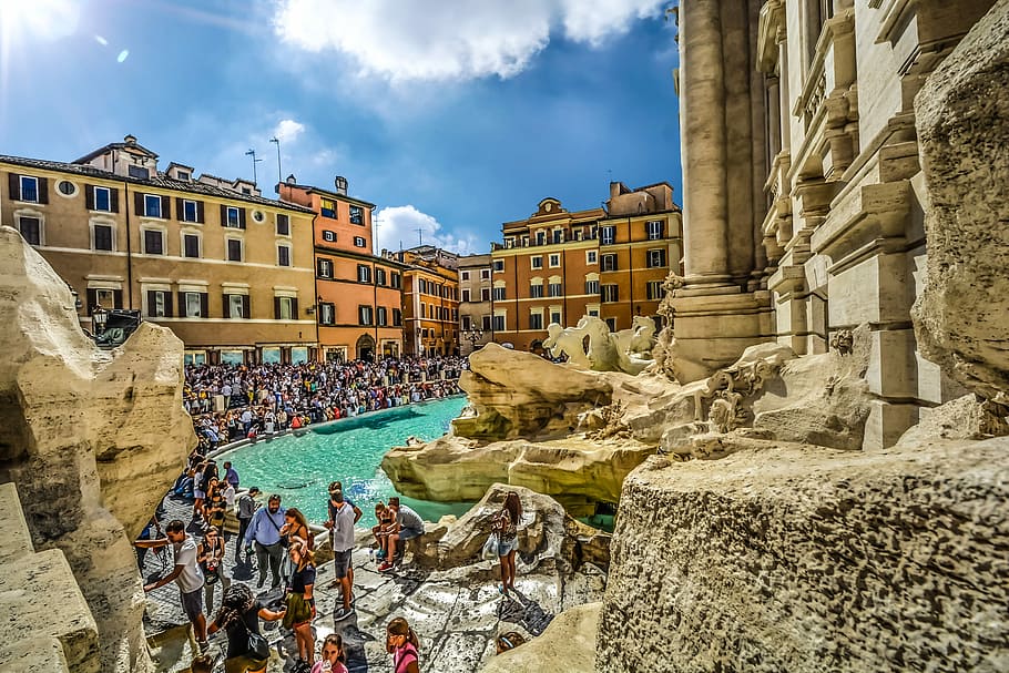 people standing near beige concrete building during daytime, Trevi, Fountain, HD wallpaper